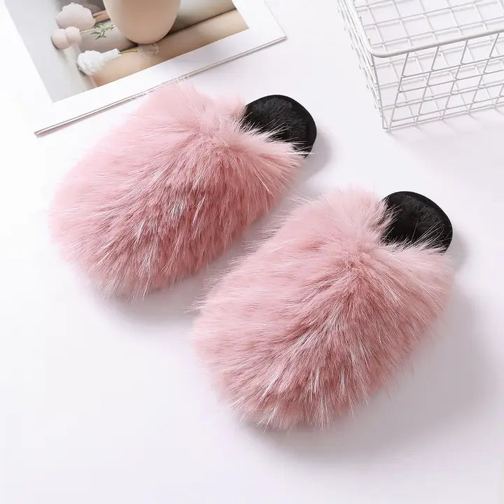 Faux Fur Pink Slippers (8-9.5)