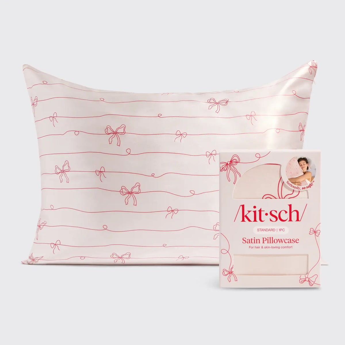 Kitsch Red Bow Satin Pillow Case (1 PC)