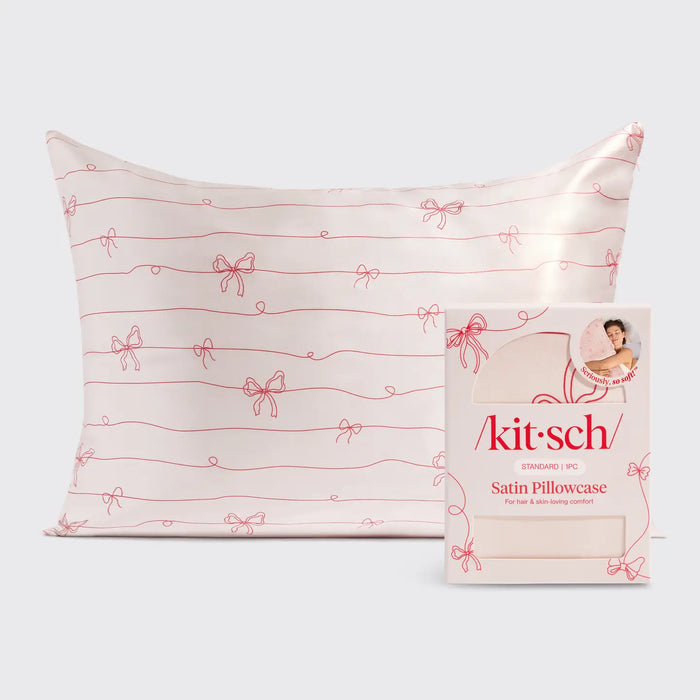 Kitsch Red Bow Satin Pillow Case (1 PC)