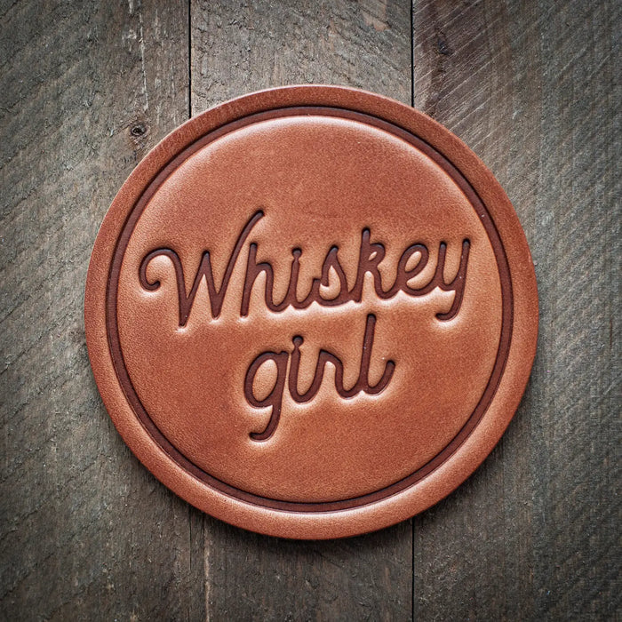 "Whiskey Girl" Leather Coaster