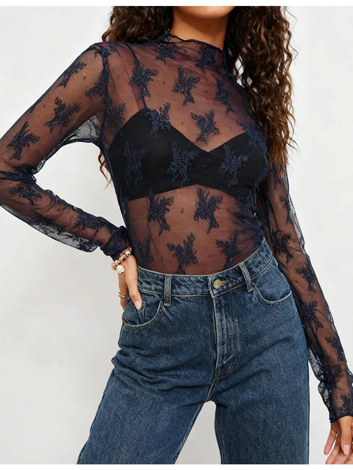 Navy Lace Top