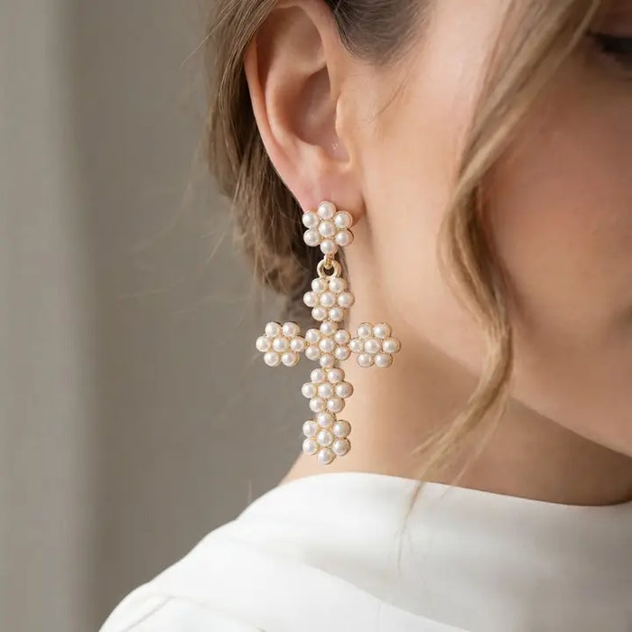 Pearl Cross Earrings
