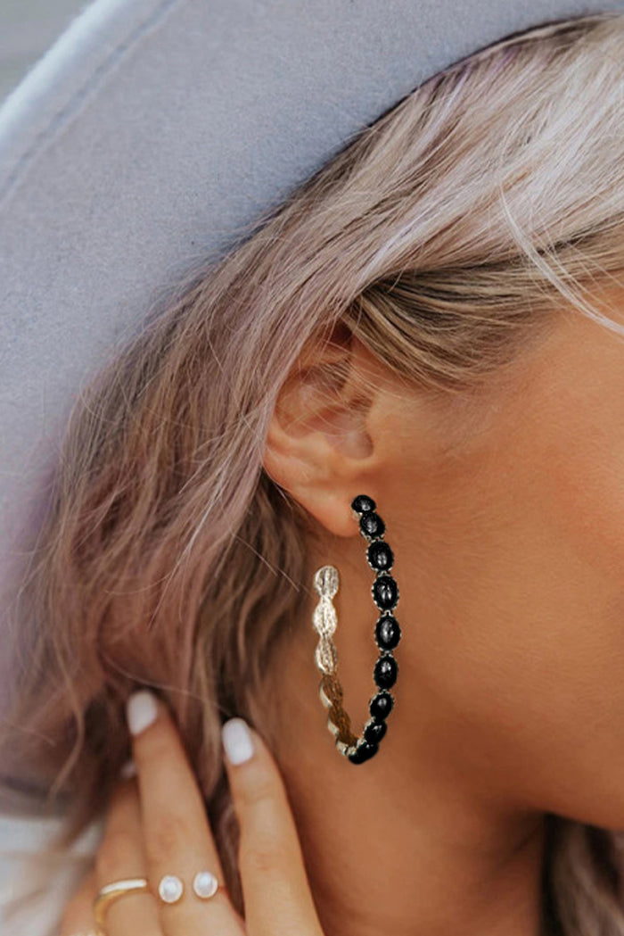 Black Studded Hoop Earrings