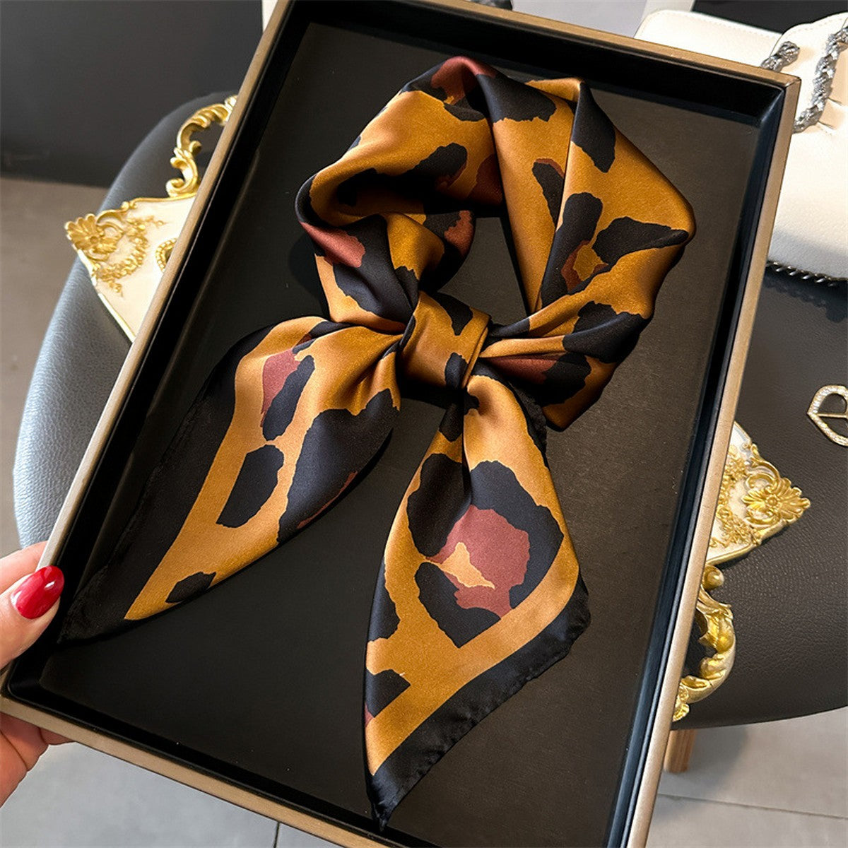 Satin Square Scarf (Dark Leopard)