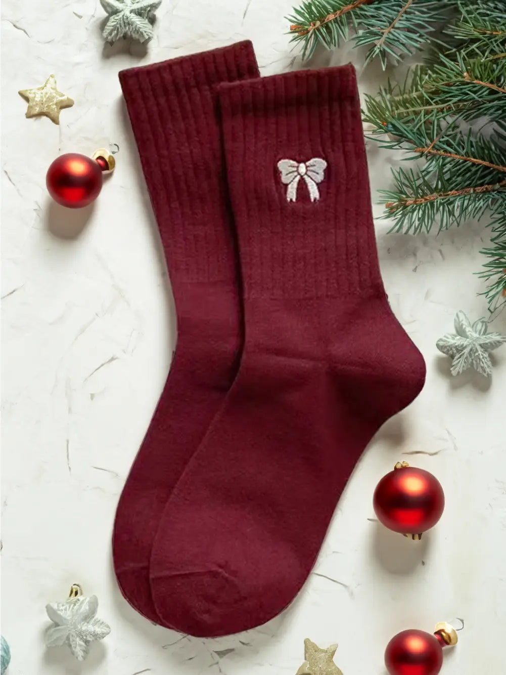 Maroon Tall Bow Socks