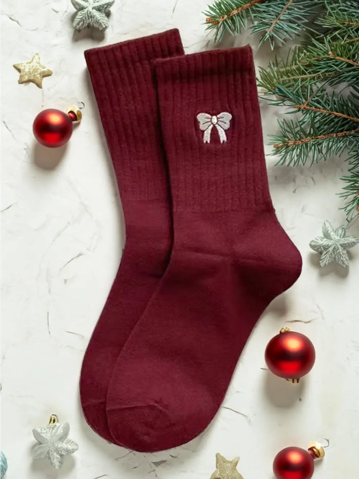 Maroon Tall Bow Socks