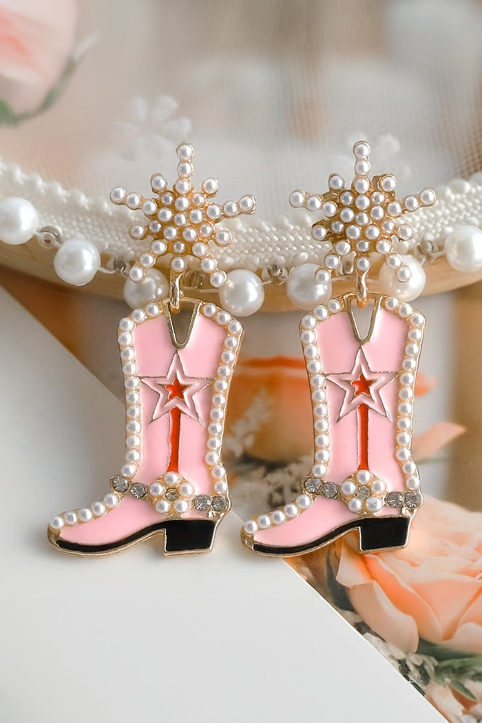 Pink Cowboy Boot Studded Earrings