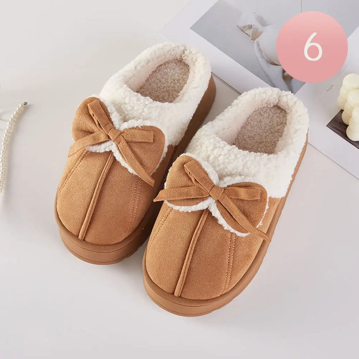 Brown Sherpa Bow Slippers