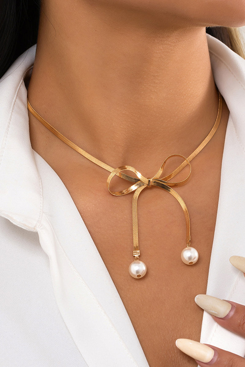 Gold & Pearl Bow Necklace