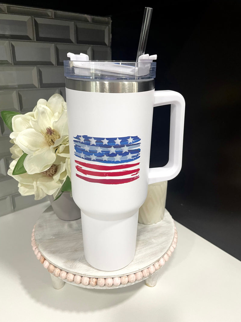White Flag 40oz Stainless Steel Cup w/ Straw