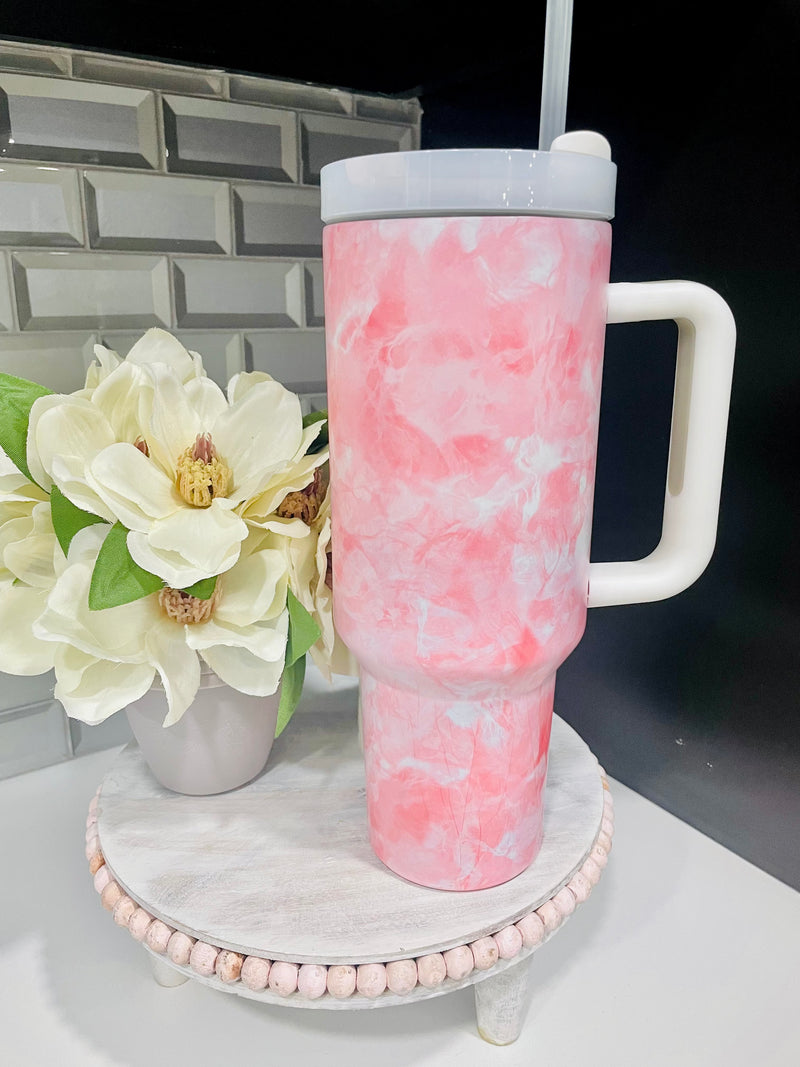 Pink Marble 40oz Stainless Steel Cup w/ Straw