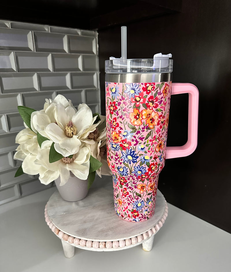 Floral 40oz Stainless Steel Cup w/ Straw