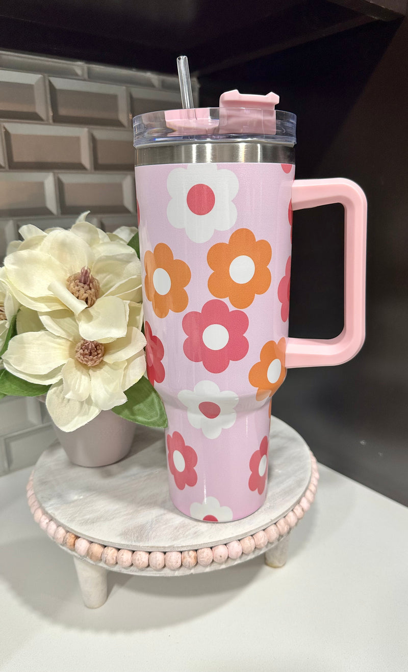 Retro Flower 40oz Stainless Steel Cup w/ Straw