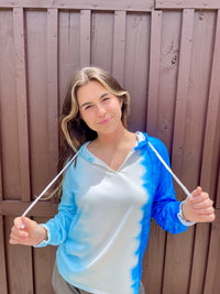 White and Blue Tie Dye Colorblock Hoodie