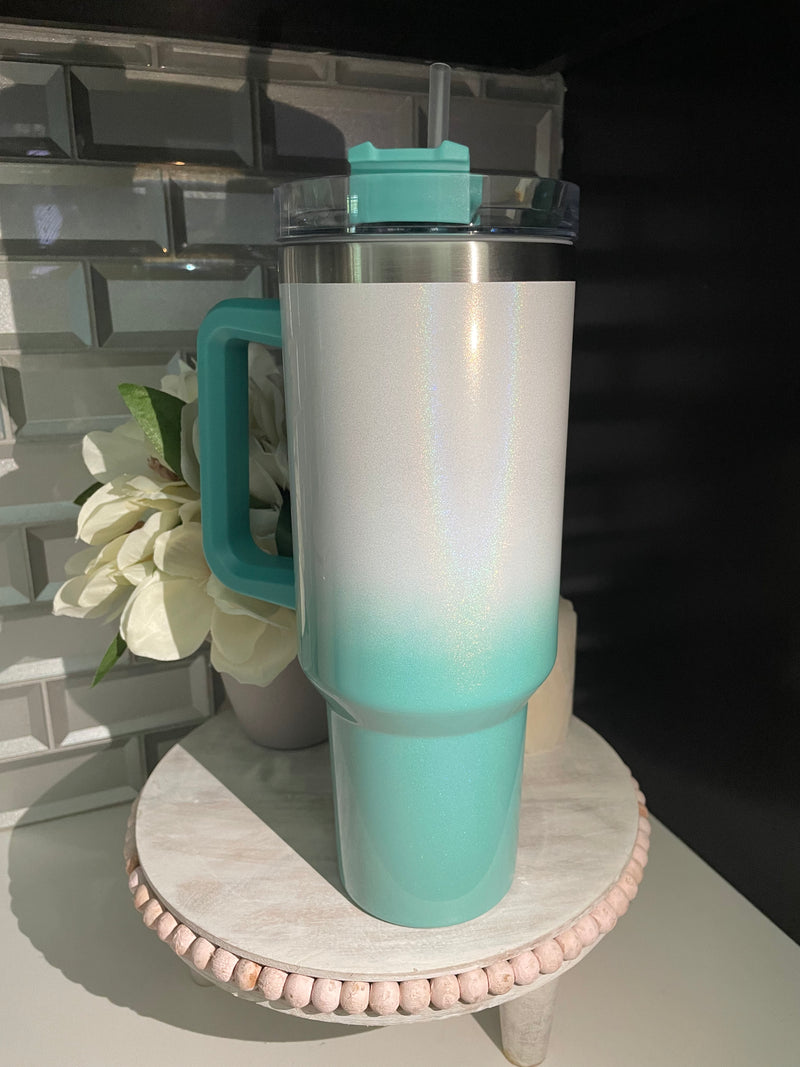 Teal Ombre Iridescent 40oz Stainless Steel Cup w/ Straw
