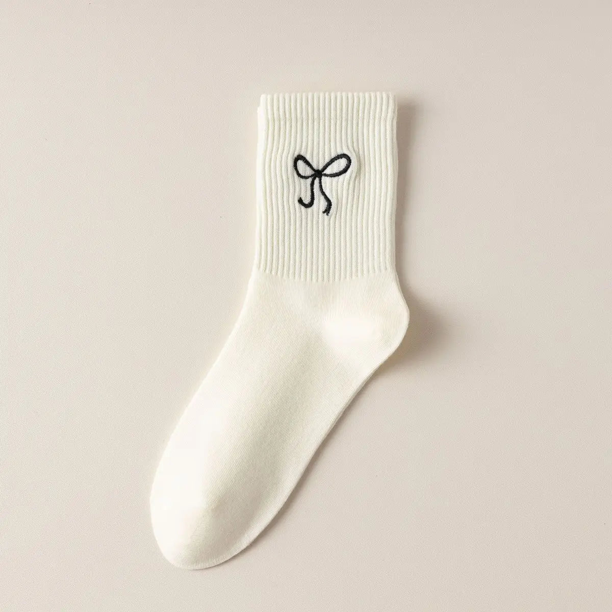 Women's Embroidered Bow Socks (White)
