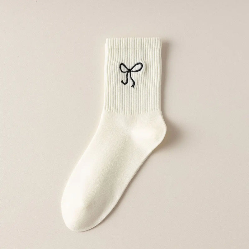 Women's Embroidered Bow Socks (White)