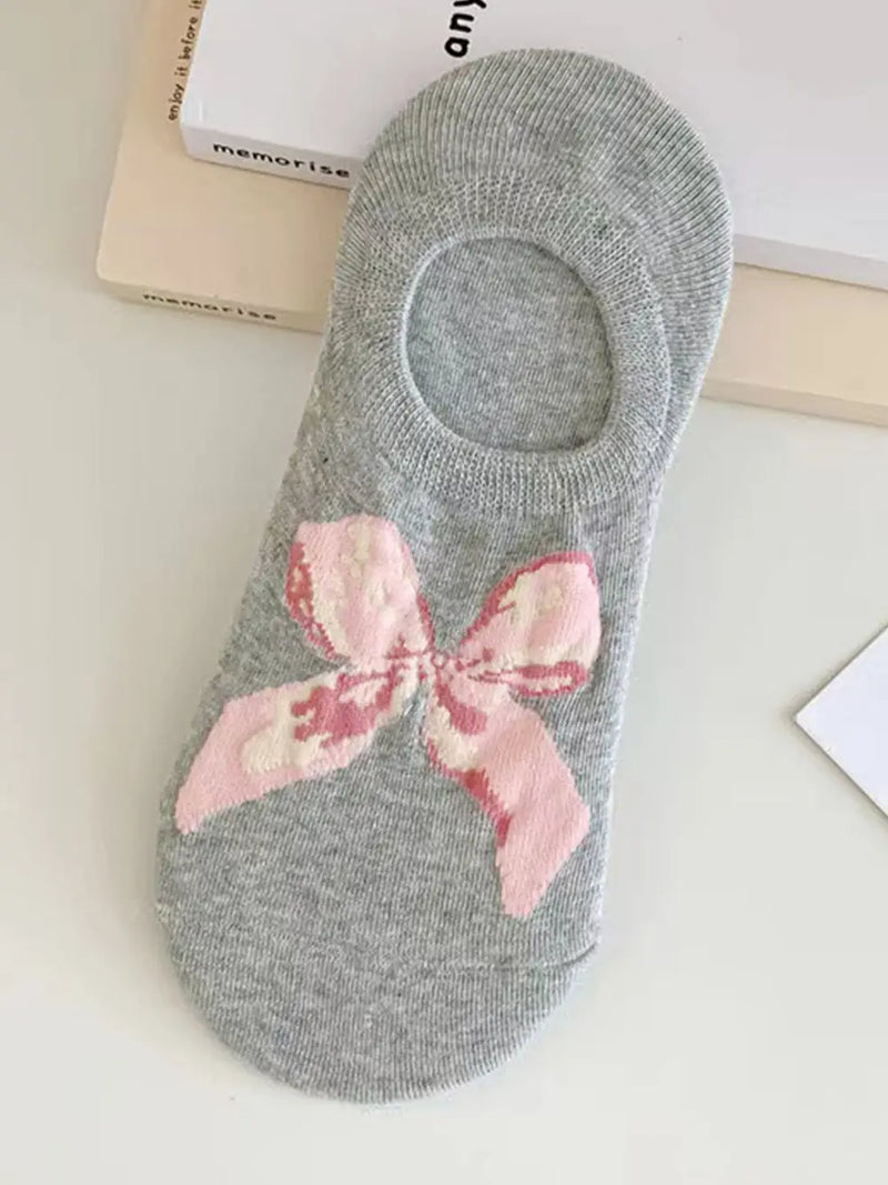 Grey Bow No Show Socks (One Size)