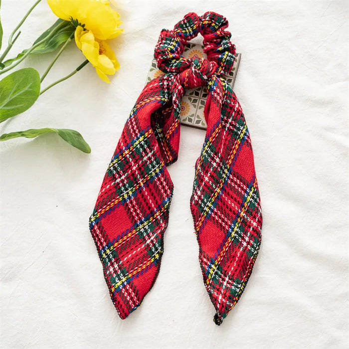 Red Plaid Ribbon Hair Scrunchie