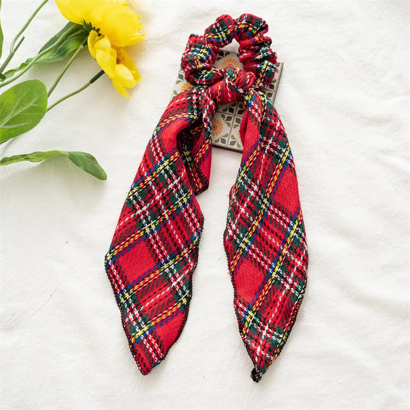 Red Plaid Ribbon Hair Scrunchie