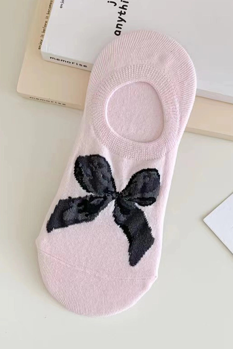 Pink Bow No Show Socks (One Size)