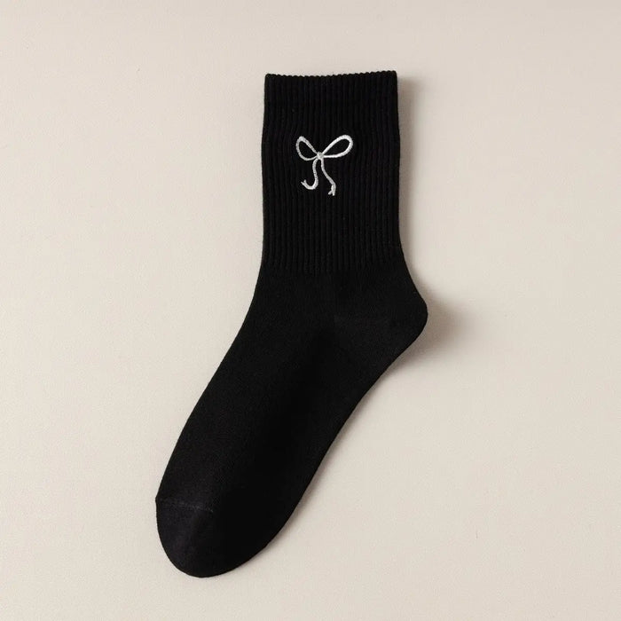 Women's Embroidered Bow Socks (Black)
