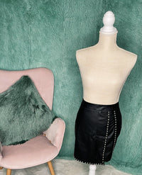 Faux Leather Beaded Side Slit High Waist Mini Skirt