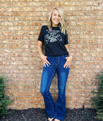 Dark Wash High Rise Elastic Waist Flare Jeans