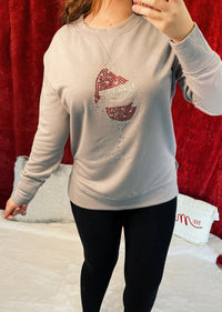 Grey Christmas Rhinestone Wine Glass Sweatshirt