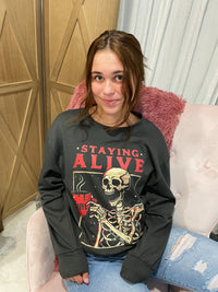 "Staying Alive" Dark Gray Skeleton Sweatshirt