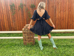 Black Square Neck Ruffled Mini Dress