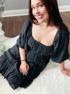 Black Square Neck Ruffled Mini Dress