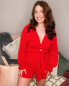Red Tie Front Long Sleeve Romper