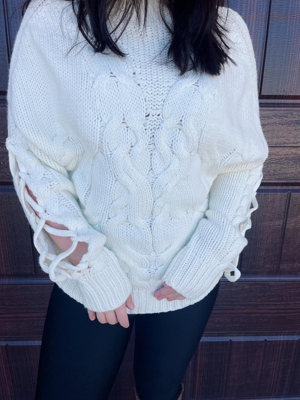 Cream High Neck Sweater with Cut Out Sleeves