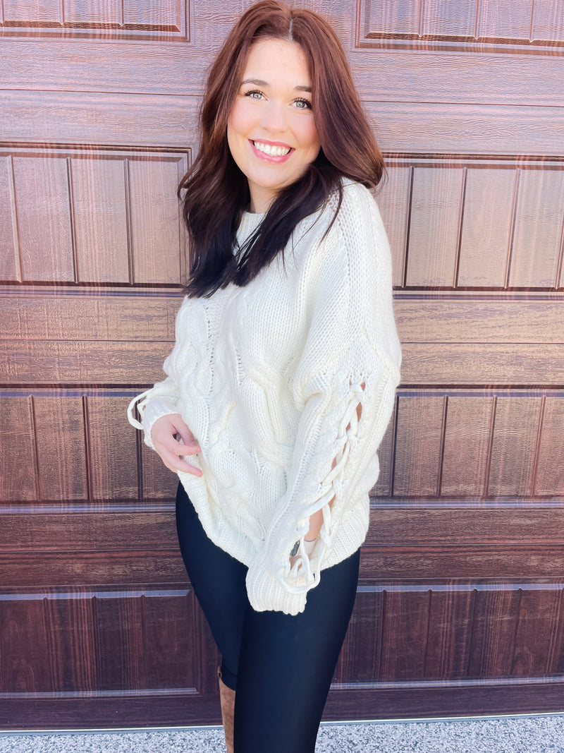 Cream High Neck Sweater with Cut Out Sleeves