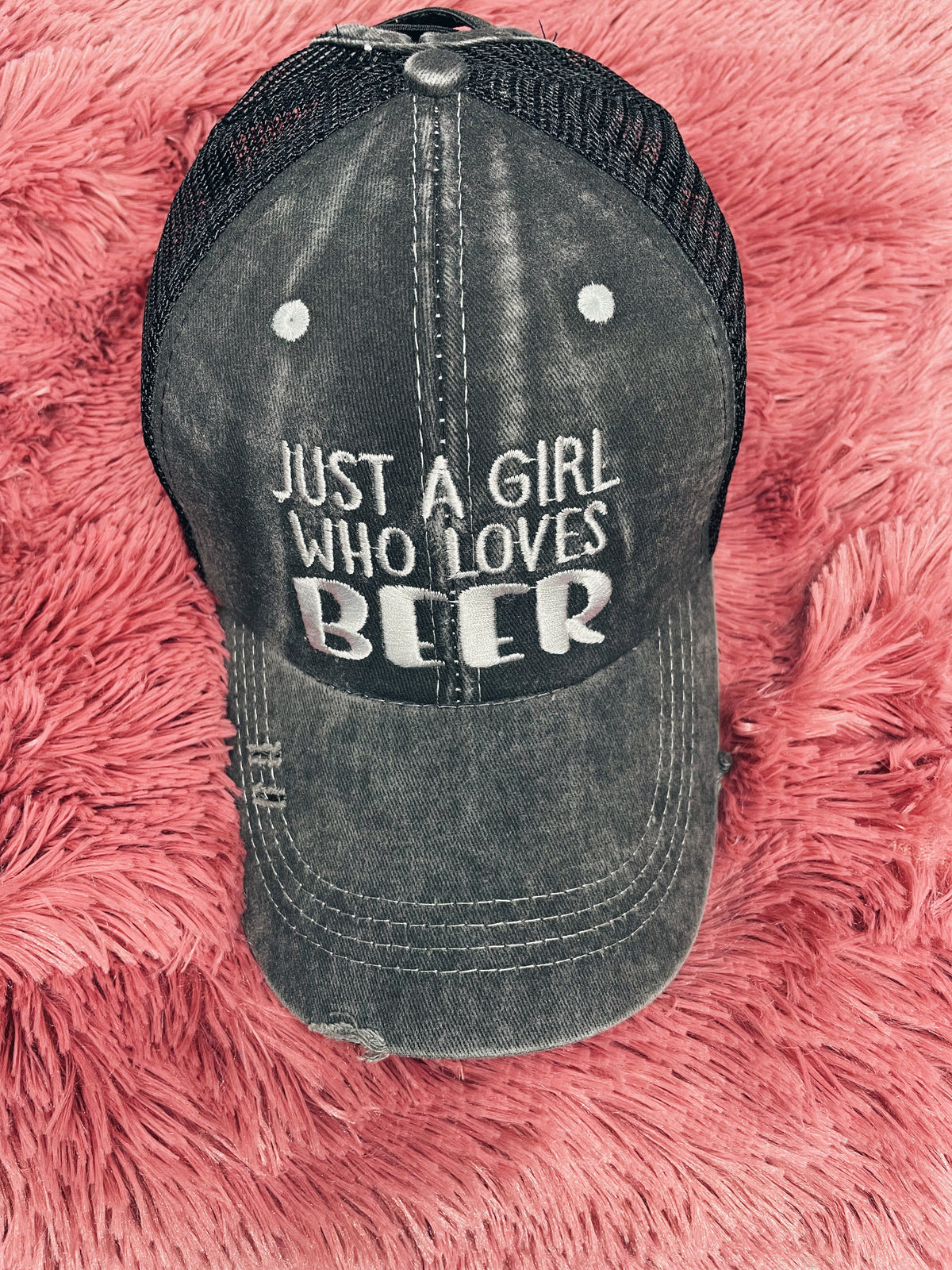 "Just a Girl Who Loves Beer" Criss Cross Baseball Cap