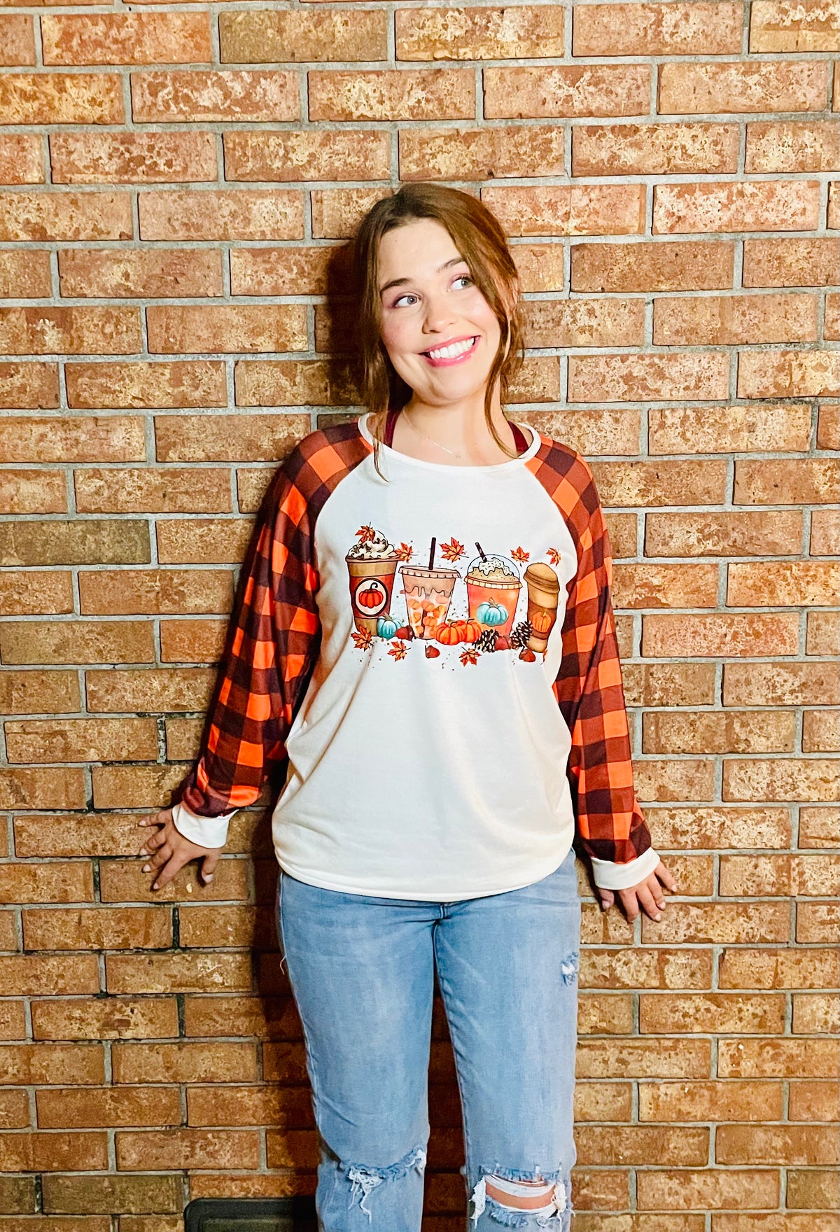 Orange Plaid Fall Drink Shirt