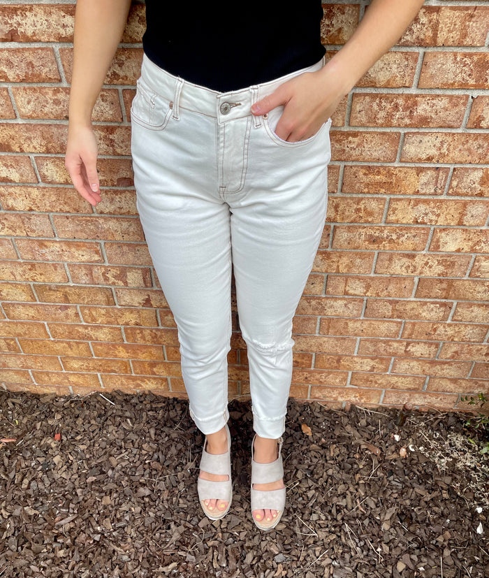 White High Waisted Ripped Jeans