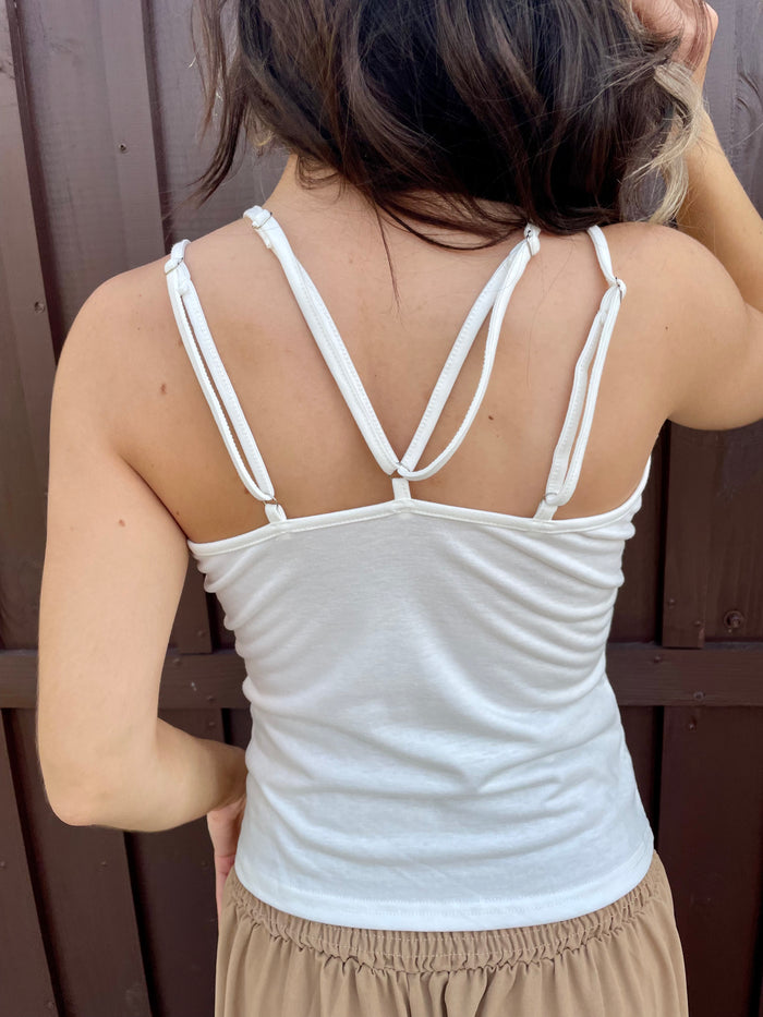 White Strappy Tank with Lace Overlay