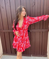 Red Ruffle Open Back Floral Dress