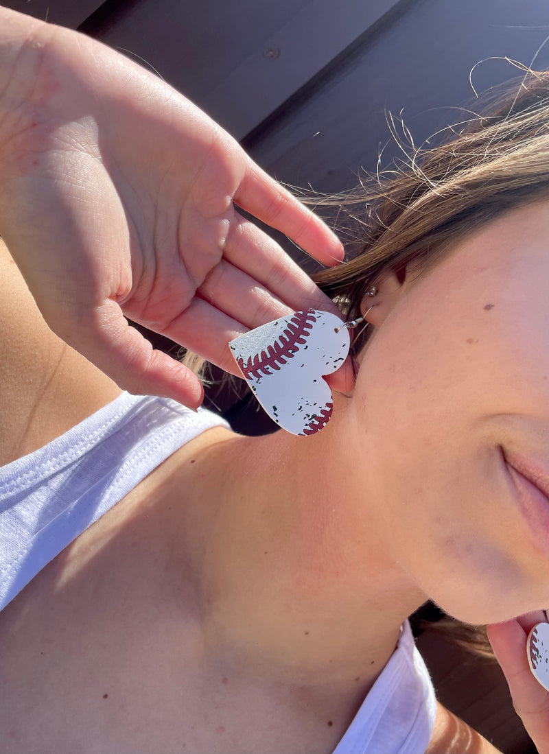 Heart Shaped Baseball Earrings