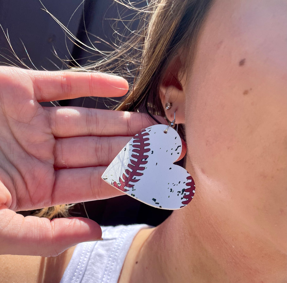 Heart Shaped Baseball Earrings